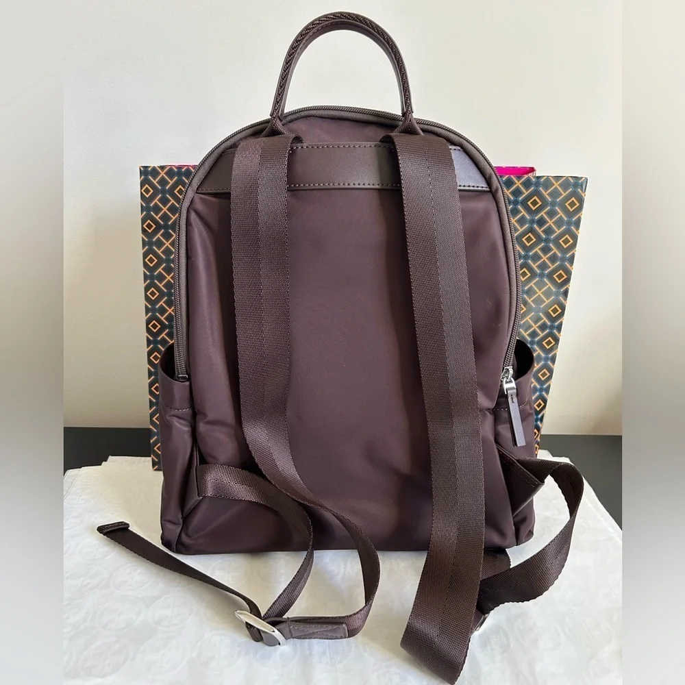Tory Burch Ella Nylon Backpack Tempranillo Silver Wine Burgundy